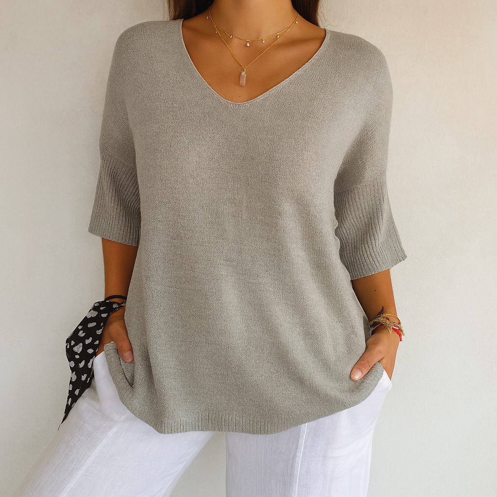 Sara - Plain Knit V-Neck Top