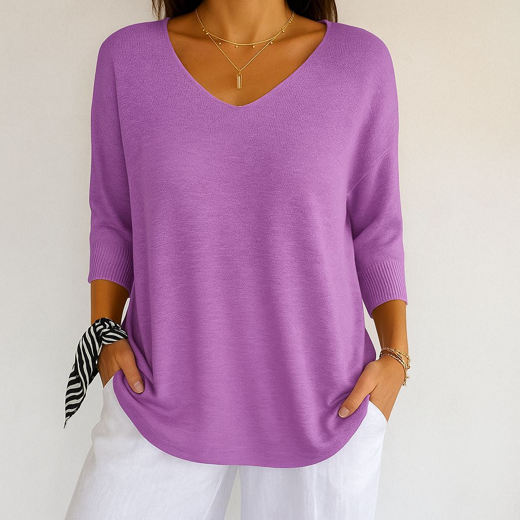 Sara - Plain Knit V-Neck Top